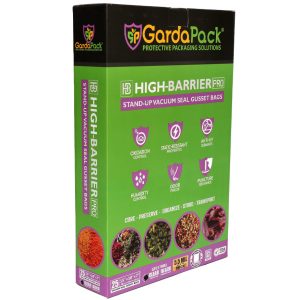 GardaPack® High-Barrier Pro 15” x 18" x 7" Clear & Black 5.5 Mil Stand-Up Vacuum Seal Bags (25 Count)